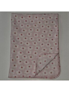 Baby Connection Pink White Floral Fleece Baby Blanket 30x40 Flowers
